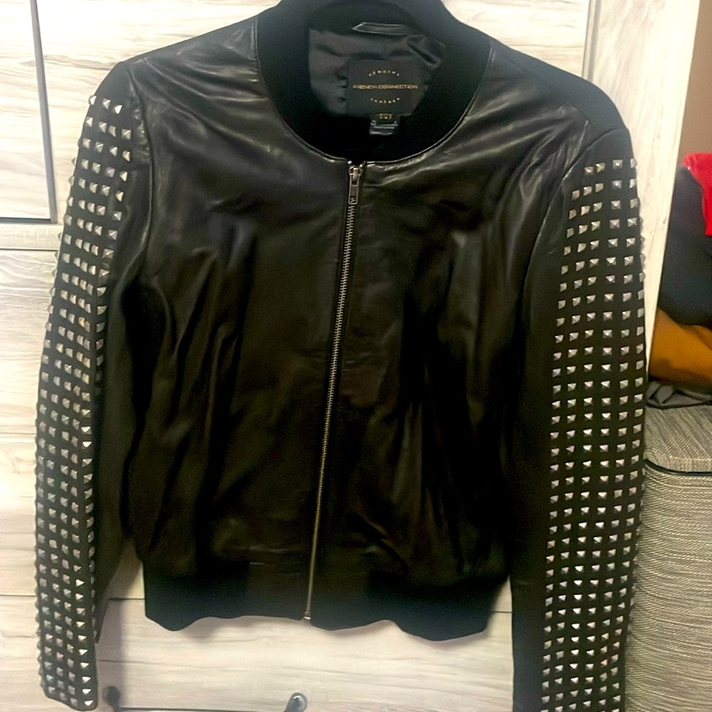 French connection genuine leather bomber